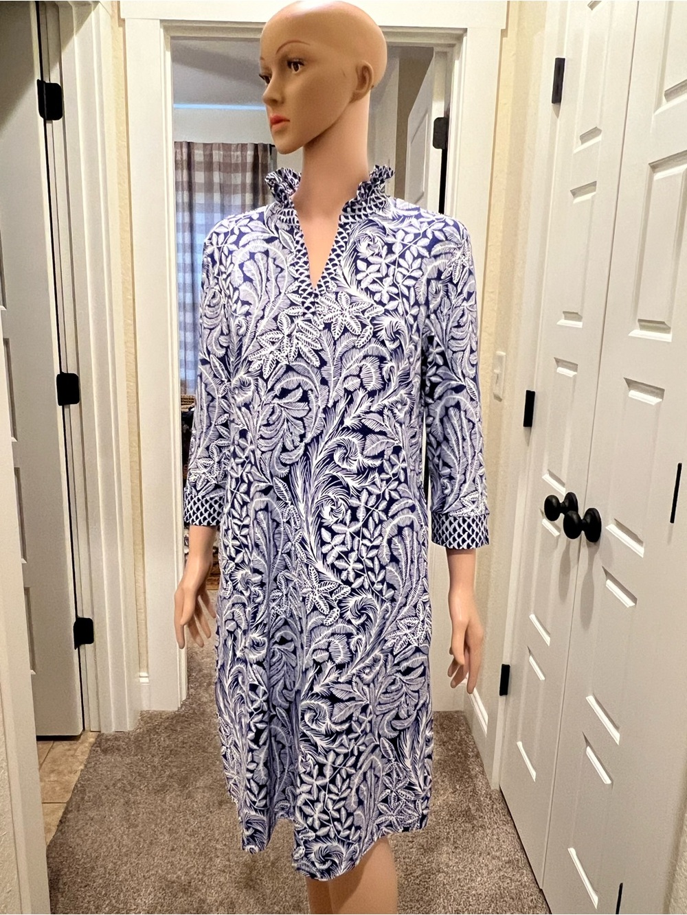 J. McLaughlin Navy & White Printed Midi Dress - Picture 7 of 7